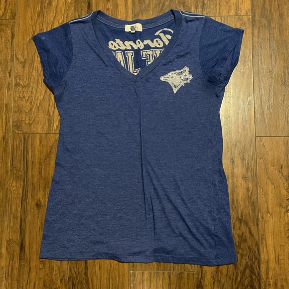 Toronto Blue Jays baseball MLB XL fitted short sleeve gems & bedazzle shirt - Picture 1 of 5
